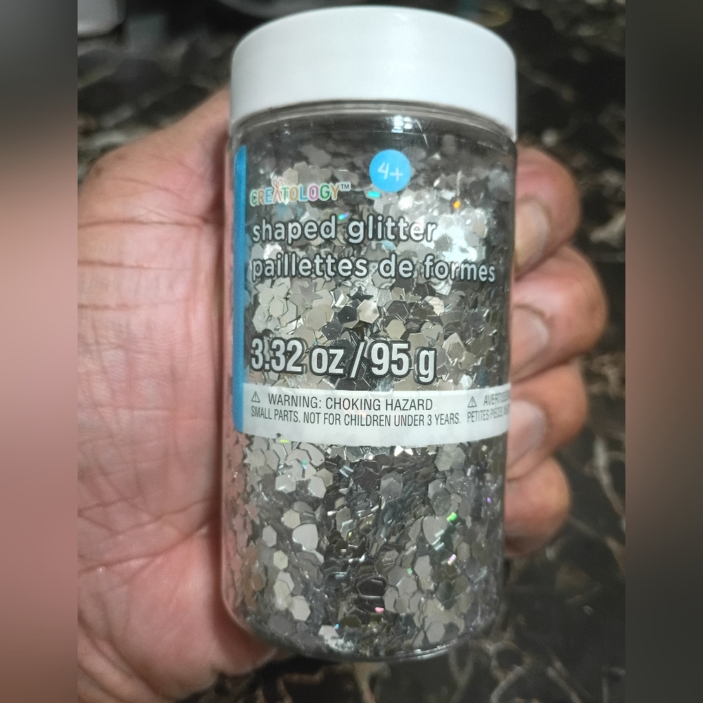 Silver Tone Shaped Glitter 3.32 oz New